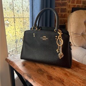 Black Coach Crossbody Purse with Gold Accents
